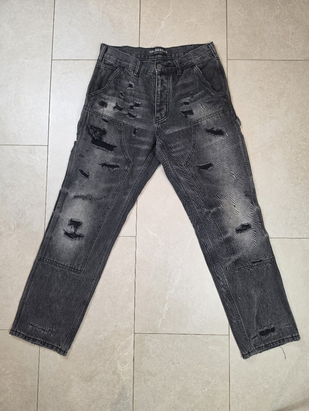 Valabasas Denim Jeans Mens Size 30 Gray Distressed Cargo Loop Ripped Utility